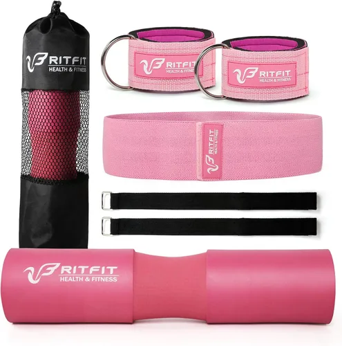 Vista 8 de RitFit 7PCS Barbell Squat Pad Set, Hip Thrust & Lunges Includes Resistance Band, 2 Safety Straps, 2 Gym Ankle Straps & Carry Bag, Upgraded Neck &