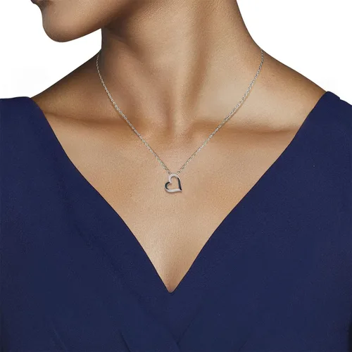 Vista 4 de Jewelili Collar con colgante de corazón de diamante redondo de 13 quilates tratado azul y blanco natural, cadena Rolo de 18 pulgadas, Metal