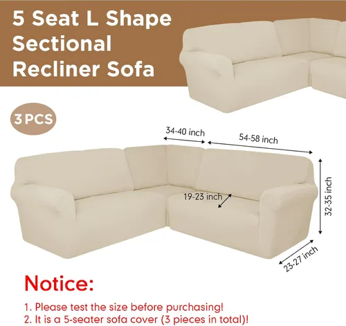 Vista 2 de Breling 3 piezas de fundas para sofá en forma de L para sofá seccional de esquina, fundas elásticas lavables para sofá de esquina de 5 asientos
