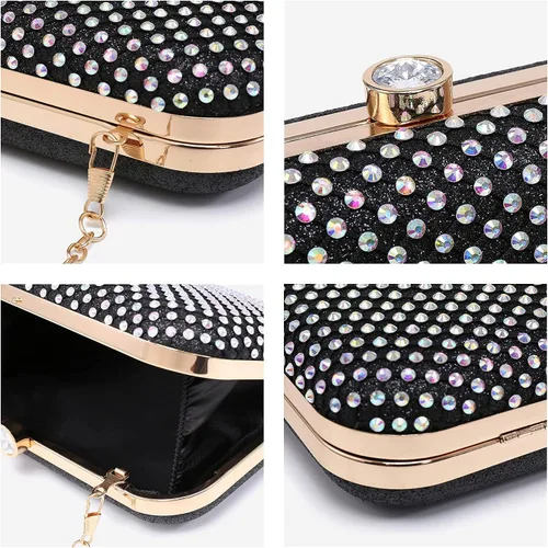 Vista 6 de Dasein Bolso de mano con diamantes de imitación para mujer, bolsa de noche brillante con cierre de cristal para fiesta formal de graduación, boda