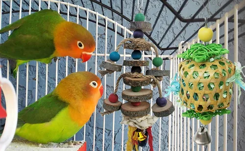 Vista 3 de Juguetes para pájaros para periquitos Conures, accesorios de jaula de pájaros, juguetes de forraje para jaula BellBall
