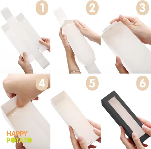 Vista 5 de HAPPY POTATO Paquete de 25 cajas de macarrones para 6, 7.2 x 1.9 x 1.9 pulgadas, cajas de embalaje de macarrones, cajas de macarrón negro
