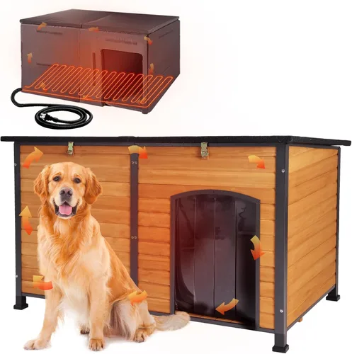 Vista 21 de Aivituvin - Casa para perros de madera para exteriores e interiores, para invierno, con patas elevadas, resistente a la intemperie, para perros
