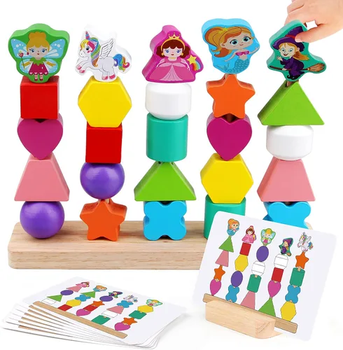 Vista 8 de Vinlon Montessori - Juego de juguetes para niños y niñas de 2, 3 y 4 años, lindos animales vivos colores para clasificar y apilar, bloques