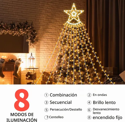 Vista 2 de VTZNOJ 350 LED Guirnalda de luces de estrella para decoración de Navidad, impermeables, luces de cascada estrelladas con 8 modos de luz, control