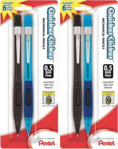 Vista 4 de Pentel Quicker Clicker - Lápiz mecánico, 0.020 in, surtido, 2 por paquete (PD345BP2-K6)