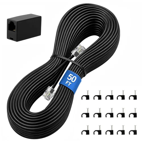 Vista 15 de Uvital Cable de extensión de teléfono de 15 pies, acoplador RJ11 y clips de Negro