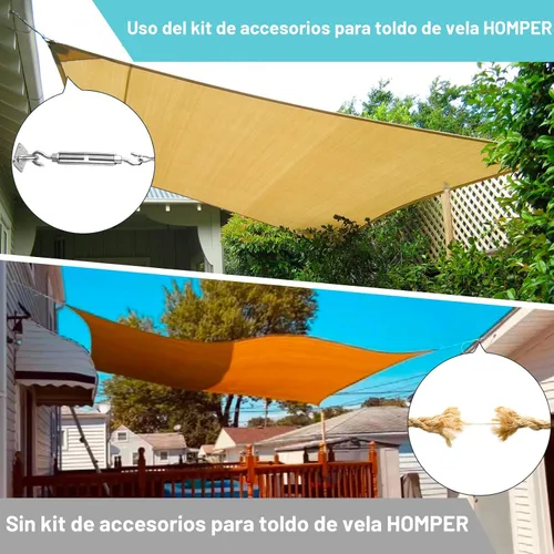 Vista 5 de HOMPER, kit de accesorios para toldos, kit de hardware resistente de acero inoxidable para toldos de jardín en forma de triángulo, cuadrado