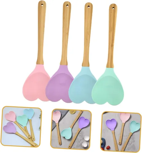 Vista 8 de 4 cucharas de sopa y ensalada de silicona con forma de corazón, prácticos utensilios de cocina para mezclar y servir y herramientas de cocina