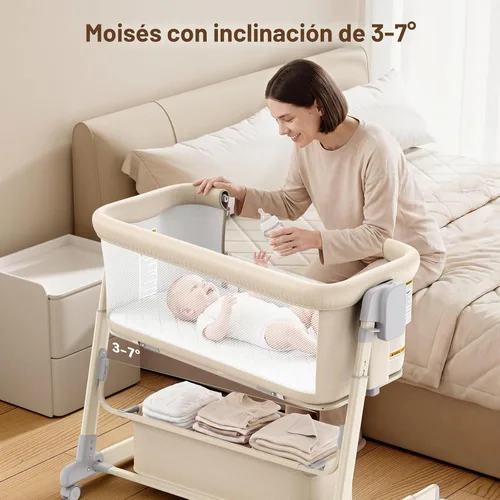 Vista 7 de NeoBorn Cuna de bebé 4 en 1, moisés mecedor, color caqui