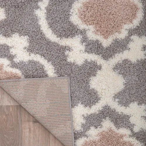 Vista 5 de Alfombra de área peluda para interior, cómoda, estilo entretejido marroquí, Polipropileno, Gris/Crema