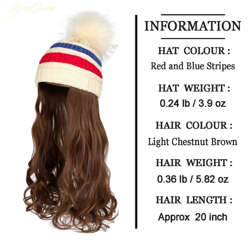 Vista 35 de AynnQueen - Gorro de invierno con extensiones de cabello desmontables para mujer.