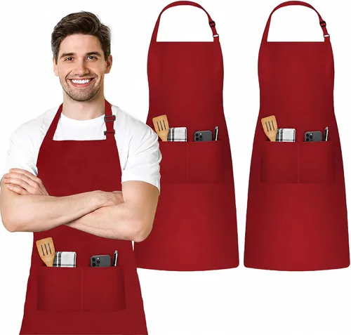 Vista 18 de Avalon Kitchen Unisex Adjustable Kitchen Apron with 2 Pockets – Chef Cooking Apron for Men & Women Blanco