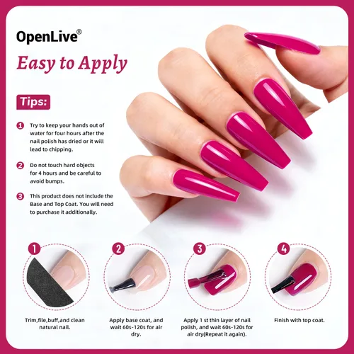Vista 34 de OpenLive Esmalte de uñas negro de 0.6 fl oz, gran volumen, secado rápido, secado rápido y de larga duración, arte de uñas de color para bricolaje