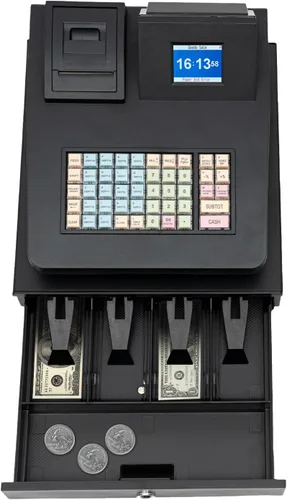 Vista 9 de DYNAMI Caja registradora comercial, caja registradora electrónica de 48 llaves con cajón de efectivo y monedas, pantalla de doble cara, impresión