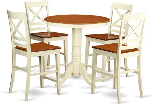 Vista 13 de East West Furniture EDQU3-BLK-W - Juego de mesa de comedor de 3 piezas de altura para encimera de cocina, contiene una mesa redonda de madera