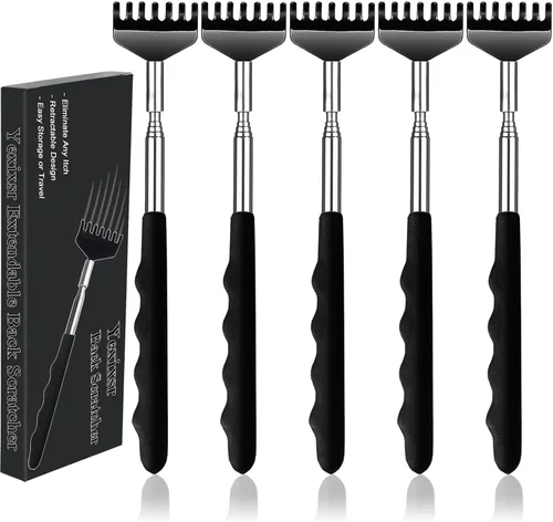 Vista 9 de Yexixsr Paquete de 3 rascadores de espalda extensibles de metal para hombres, mujeres y adultos, masajeador telescópico de espalda con asas de goma