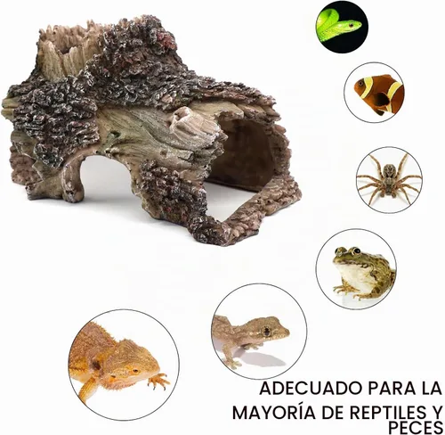 Vista 3 de relaqcc Decoración de Acuario Cueva de Tronco de Árbol Cueva de Reptil Escalada Escondite Refugio, Tronco Betta Casa de Madera de Resina