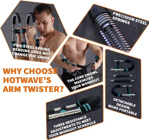 Vista 5 de HOTWAVE Twister Arm Trainer, Adjustable Chest & Arm Exerciser for Men Women, Portable Home Fitness Equipment Kit for Upper Body Muscle Strength
