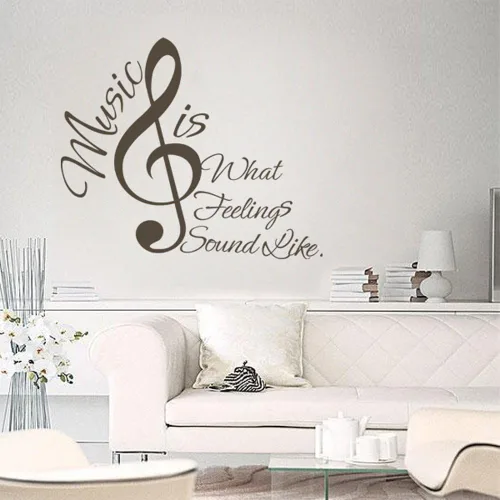 Vista 9 de Music Is What Feelings Sound Like con notas musicales pared vinilo letras de vinilo Negro