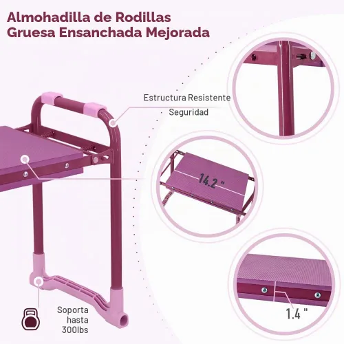 Vista 9 de Colwelt Taburete de jardín con marco de acero resistente y resistente, asiento de jardín y banco de rodillas con bolsa de herramientas, almohadilla