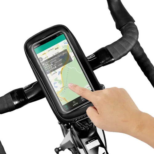 Vista 5 de Bolsa de manillar de bicicleta, resistente al agua, accesorios para manillar de bicicleta, bolsa de tubo frontal superior para bicicleta, soporte