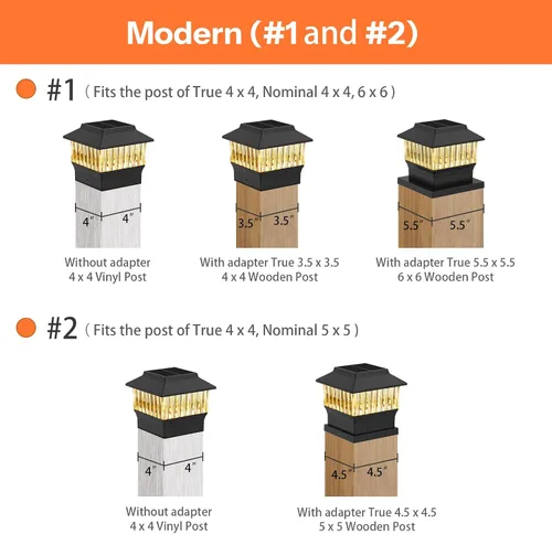Vista 6 de Paquete de 6 luces solares para tapa de poste – Moderno #2: se adapta a postes de vinilo 4 x 4 y madera de 5 x 5 pulgadas, ahorro a granel