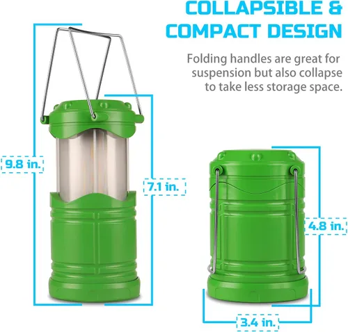 Vista 2 de Lichamp Paquete de 4 linternas LED para campamento, velas plegables sin llama, velas de té, luces de campamento portátiles a batería, kit de Verde
