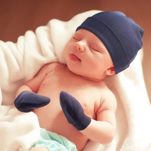 Vista 5 de BQUBO Baby Hats and Mittens Infant Cotton Beanie Gloves No Scratch Set Newborn Hospital Hat for Boys Girls