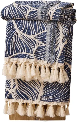 Vista 18 de DOWN HOME Manta de algodón de felpilla para sofá, manta bohemia ligera para cama, sofá, silla, sala de estar, exterior, manta decorativa de tejido
