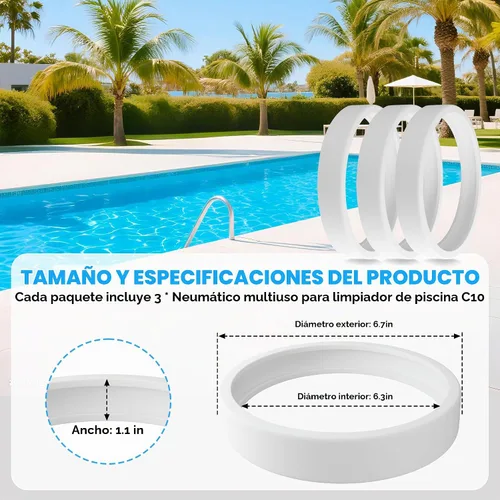 Vista 3 de Funmit Paquete de 3 neumáticos de repuesto para limpiador de piscina C10