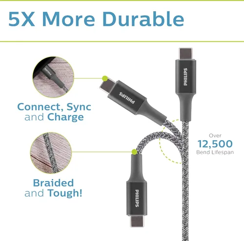 Vista 2 de Philips Cable USB C a Lightning, cable de carga de iPhone de 3 pies para las series 14/13/12, cargador de Airpod Pro, cables de carga Lightning