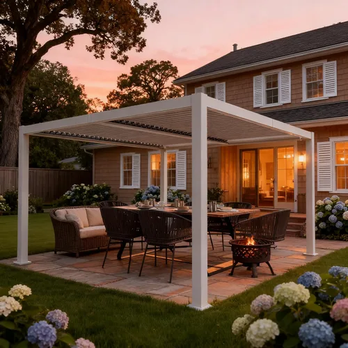 Vista 16 de Kozyard Pergola con listones para exteriores, 10 x 12 pies, refugio de Resistente a la intemperie, sistema de drenaje, techo con listones Blanco
