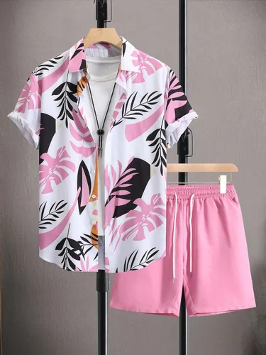 Vista 3 de SOLY HUX Men's 2 Piece Outfits Tropical Print Short Sleeve Button Down Hawaiian Shirt and Shorts Set