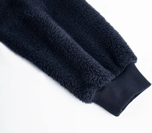 Vista 3 de Pengfei Sudaderas mullidas de sherpa para hombre, de manga larga, de forro polar, con cuello redondo, para otoño e invierno
