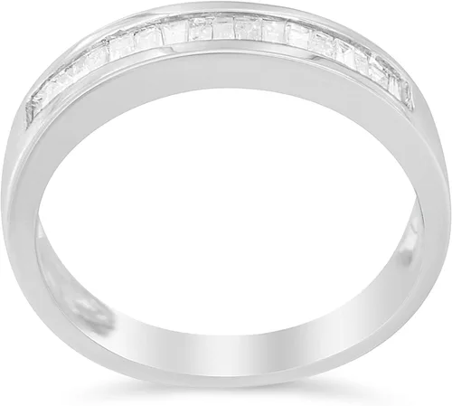 Vista 5 de Anillo de boda apilable de plata de ley 925 con corte baguette de 13 quilates (Color H-I, claridad I1-I2)