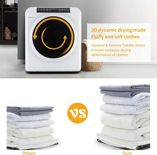 Vista 7 de ROVSUN Secadora de ropa portátil de 3.5 pies cúbicos, secadora de ropa de carga frontal de alta gama con pantalla táctil LCD, bañera de acero