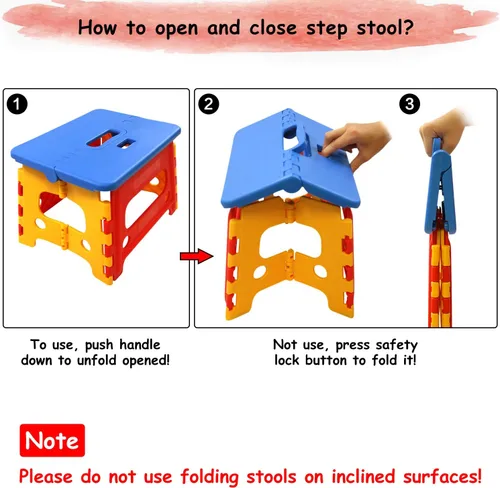 Vista 7 de Taburete plegable para niños pequeños lavabo de baño – Bloqueo de seguridad a estable (1 paquete = rojo + azul)