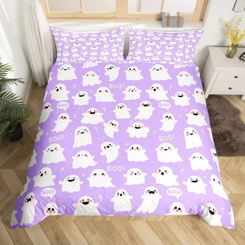 Vista 15 de Juego de funda de edredón de esqueleto, tamaño individual, estampado de flores de esqueleto humano, juego de ropa de cama con temática de Halloween