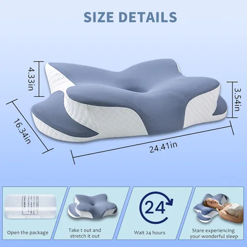 Vista 3 de Almohada cervical de espuma viscoelástica, almohada refrescante para dormir, almohadas ergonómicas de espuma viscoelástica para apoyo del cuello