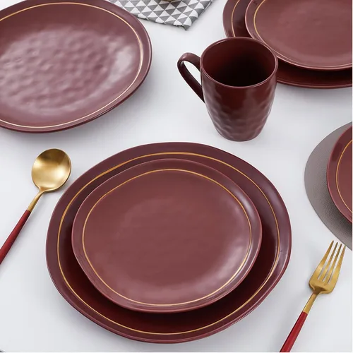Vista 8 de Stone Lain Clara - Vajilla de porcelana de 32 piezas, color burdeos Borgoña