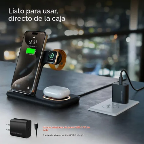 Vista 2 de HyperGear PowerFold X-Ray - Estación de carga inalámbrica 4 en 1 para múltiples dispositivos, estación de carga plegable de 15 W para teléfono