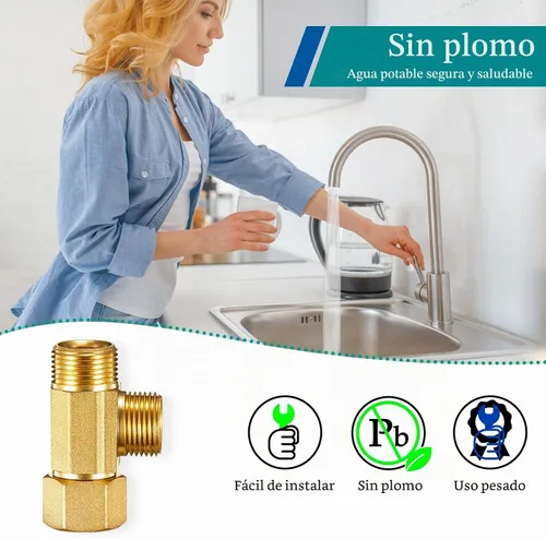 Vista 6 de Adaptador Divisor de Línea de Agua T Válvula - Conector de Línea de Suministro de Inodoro de Lavavajillas de Latón con Acoplamientos de Compresión T