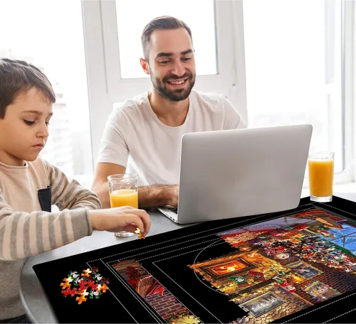 Vista 7 de LAVIEVERT Tapete enrollable para rompecabezas de neopreno de doble cara, protector de tablero de rompecabezas portátil con línea auxiliar y bolsa