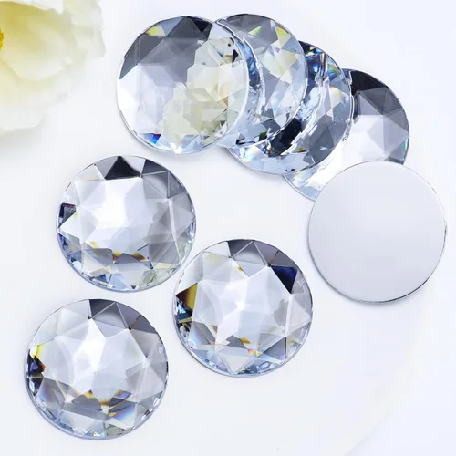 Vista 19 de Diamantes de imitación de parte trasera plana extra grandes de 2.047 in, 6 piezas redondas de acrílico ámbar grandes con parte trasera plana