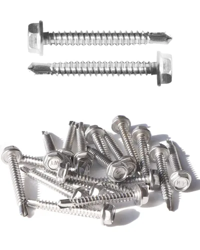 Vista 7 de IMScrews 25 tornillos autoperforantes con cabeza hexagonal de acero inoxidable #10 x 1, tornillos Tek de chapa de rosca completa de acero inoxidable