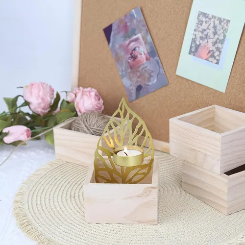 Vista 7 de Anktily 4 Pack Cajas Organizadoras de Almacenamiento de Madera para Manualidades Sin Acabar, Caja de Madera Cuadrada Pequeña de 3 x 3 x 1.6