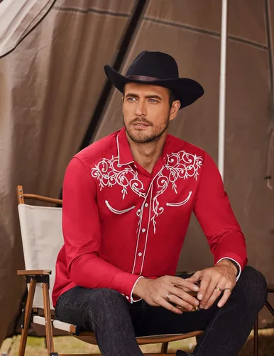 Vista 2 de Coofandy Camisa de hombre de manga larga ajustada con bordado casual de botón