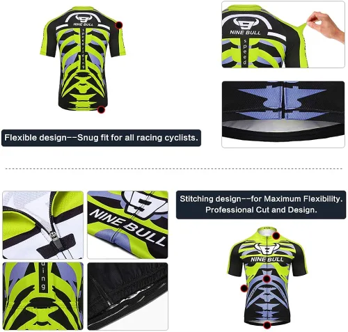 Vista 3 de Conjunto de camiseta de ciclismo para hombre, camiseta reflectante de secado rápido y pantalones cortos de ciclismo acolchados 3D, M