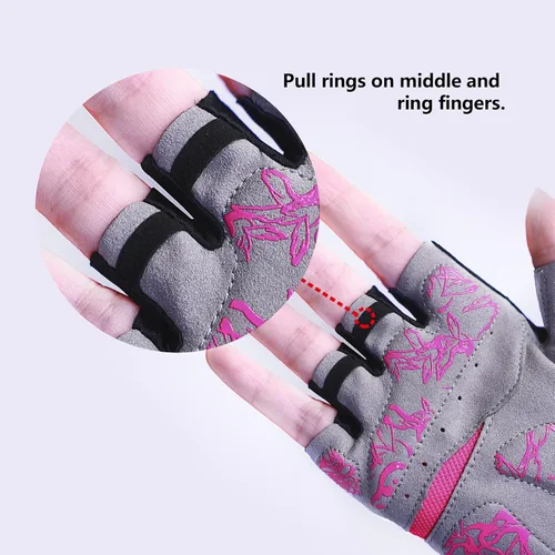 Vista 4 de DuShow Guantes de ciclismo de medio dedo para mujer, acolchados de gel, antideslizantes, absorben los golpes, para montaña, carretera, bicicleta
